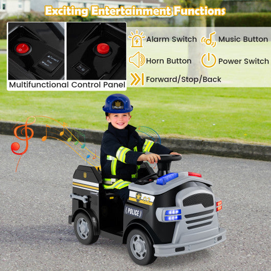 12V Toddler Fire Toy Car with Shovel and Wrench for Ages 37-95 Months-Black