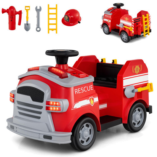12V Toddler Fire Toy Car with Shovel and Wrench for Ages 37-95 Months-Red