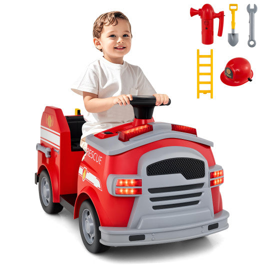12V Toddler Fire Toy Car with Shovel and Wrench for Ages 37-95 Months-Red