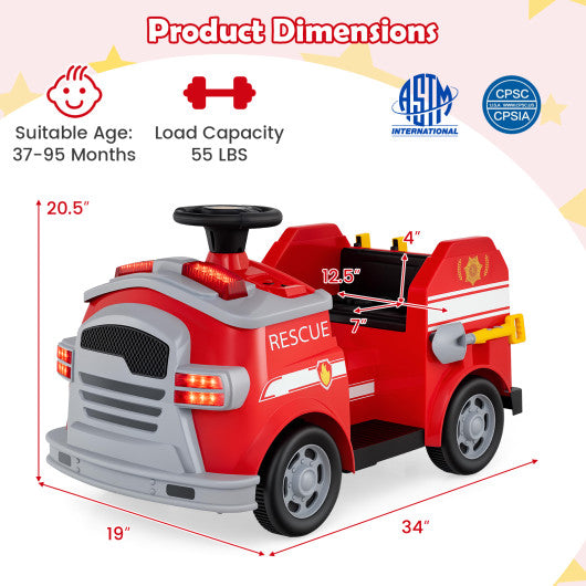 12V Toddler Fire Toy Car with Shovel and Wrench for Ages 37-95 Months-Red