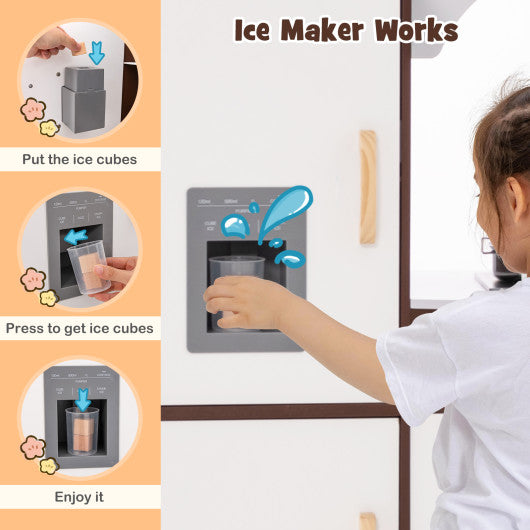Toddler Kitchen Playset with Ice Maker Microwave Oven Sink and Washing Machine for Kids 3+ Years Old