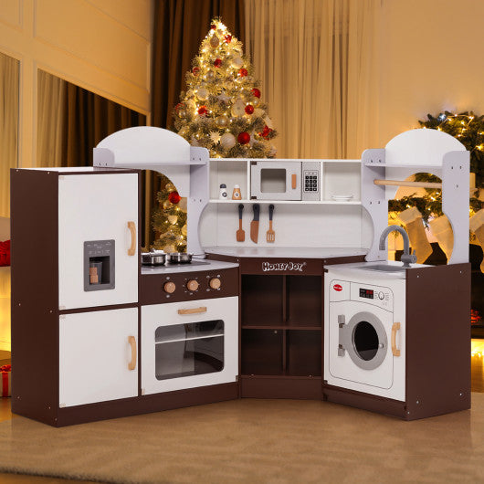 Toddler Kitchen Playset with Ice Maker Microwave Oven Sink and Washing Machine for Kids 3+ Years Old