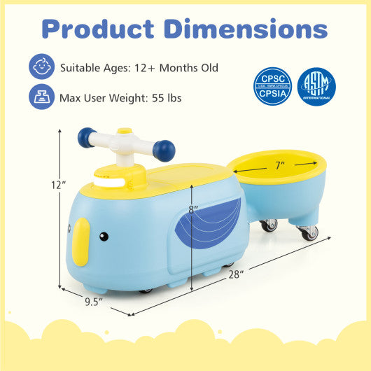 Toddler Ride on Toy with Trailer and Light Music-Blue