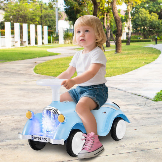 Toddler Ride on Toy Classic Sliding Car with Horn and LED Headlight-Blue