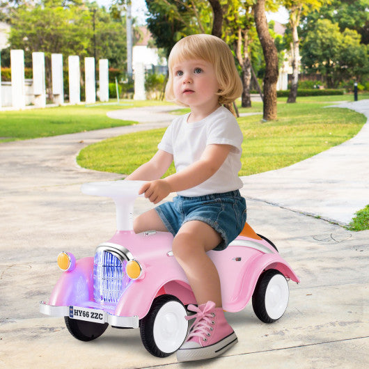 Toddler Ride on Toy Classic Sliding Car with Horn and LED Headlight-Pink