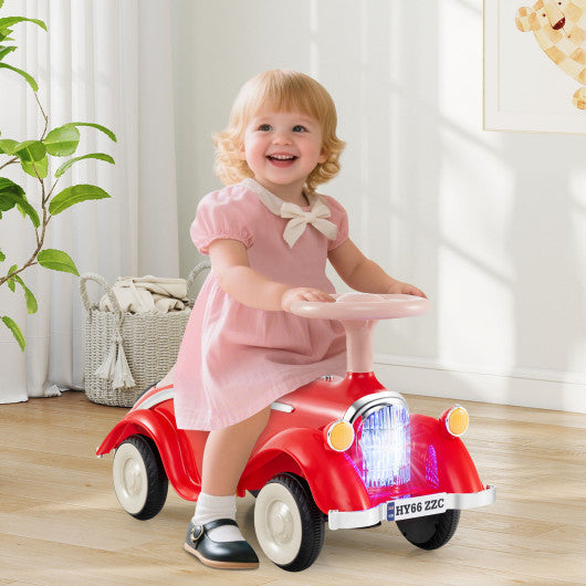 Toddler Ride on Toy Classic Sliding Car with Horn and LED Headlight-Red