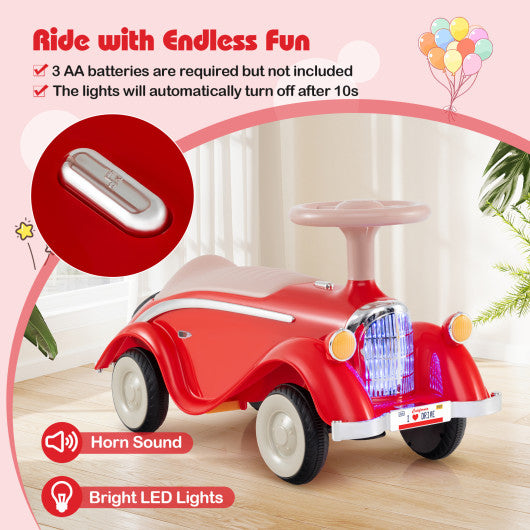 Toddler Ride on Toy Classic Sliding Car with Horn and LED Headlight-Red