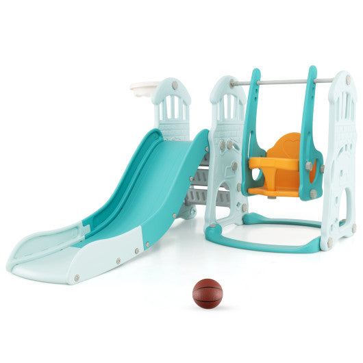 Toddler Slide and Swing Set with Extra-long Slide Height Adjustable Swing Basketball Hoop and Climber