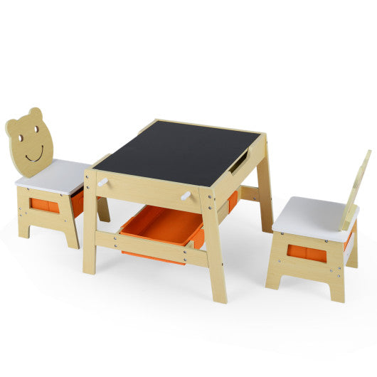 Toddler Table and 2 Chairs 5-in-1 Cute Art Desk Set with Reversible Chalkboard Whiteboard-Natural