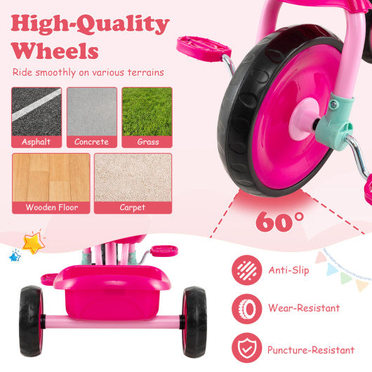 Toddler Tricycle for Boys and Girls 2-5 Years Old with Removable Rear Storage Basket-Pink
