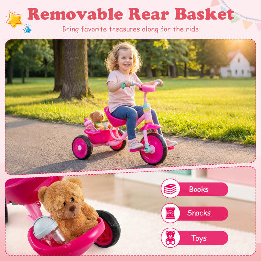Toddler Tricycle for Boys and Girls 2-5 Years Old with Removable Rear Storage Basket-Pink