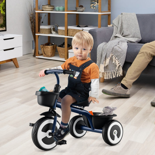 Toddler Tricycle with Adjustable Seat and Storage Baskets for 1.5-5 Years Old-Navy