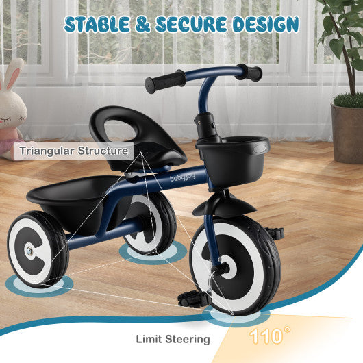 Toddler Tricycle with Adjustable Seat and Storage Baskets for 1.5-5 Years Old-Navy