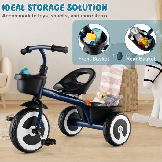 Toddler Tricycle with Adjustable Seat and Storage Baskets for 1.5-5 Years Old-Navy