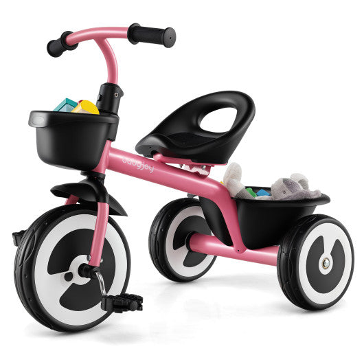 Toddler Tricycle with Adjustable Seat and Storage Baskets for 1.5-5 Years Old-Pink