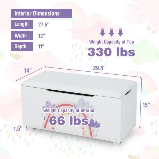 Kids Wooden Upholstered Toy Storage Box with Removable Lid-White