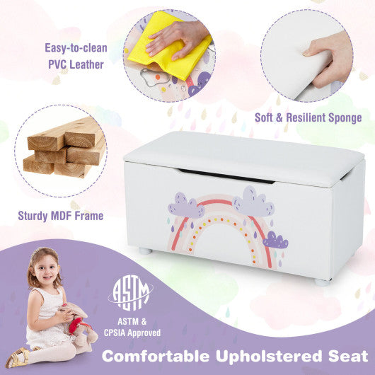 Kids Wooden Upholstered Toy Storage Box with Removable Lid-White