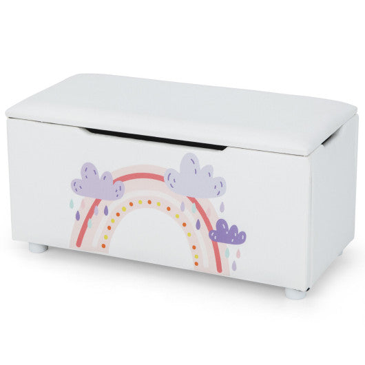 Kids Wooden Upholstered Toy Storage Box with Removable Lid-White