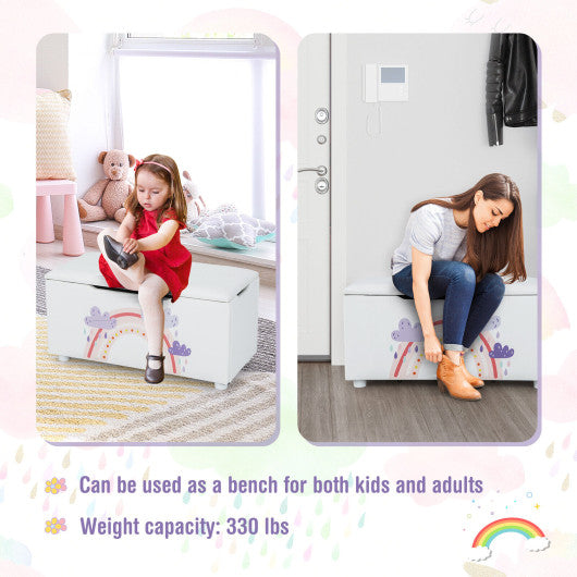 Kids Wooden Upholstered Toy Storage Box with Removable Lid-White