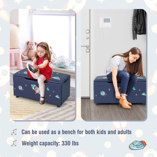 Kids Wooden Upholstered Toy Storage Box with Removable Lid-Navy