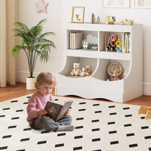 Toy Storage Organizer 4-Cubby Kids Bookcase for Toys and Books-White