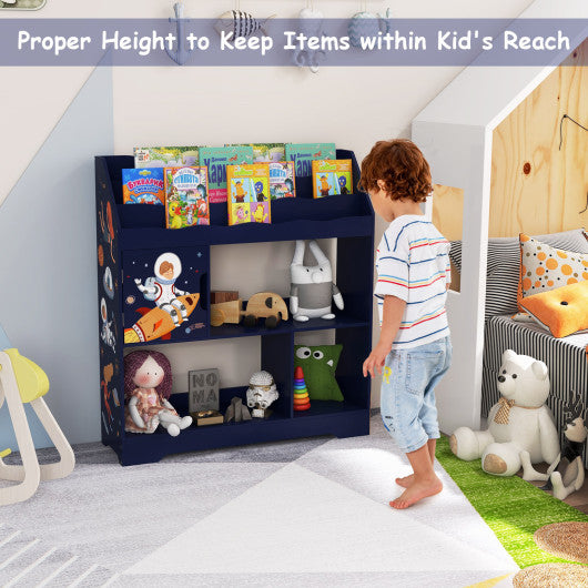 Kids Toy Storage Organizer with Book Shelf and Storage Cabinet-Navy