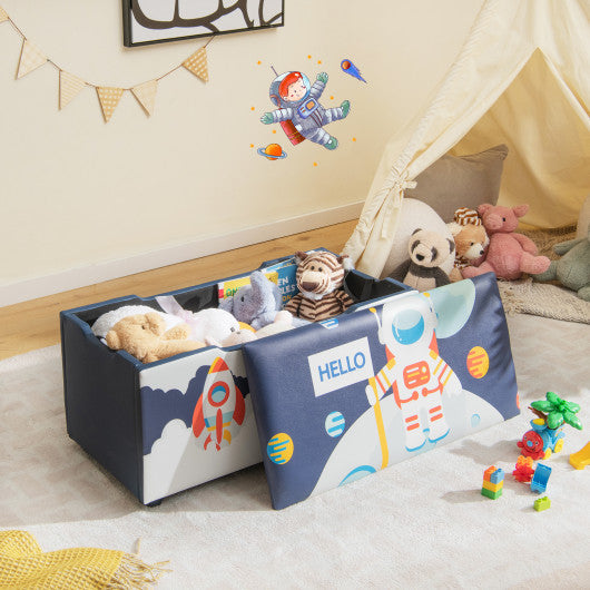 Kids Wooden Upholstered Toy Storage Box with Removable Lid-Blue