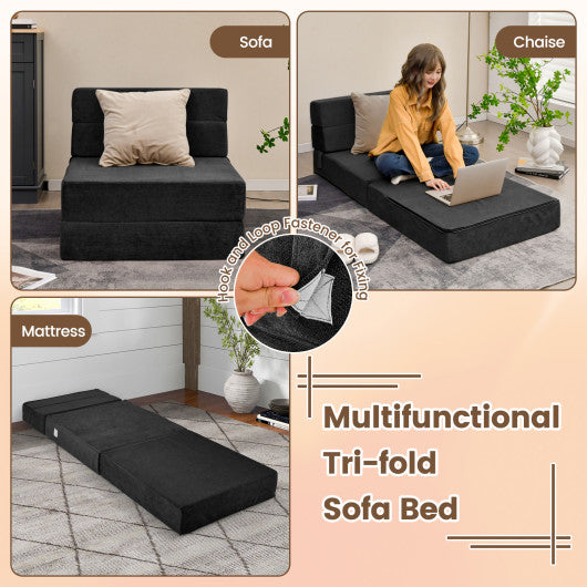 Tri-fold Folding Sleeper Sofa Bed for Living Room Bedroom-Black