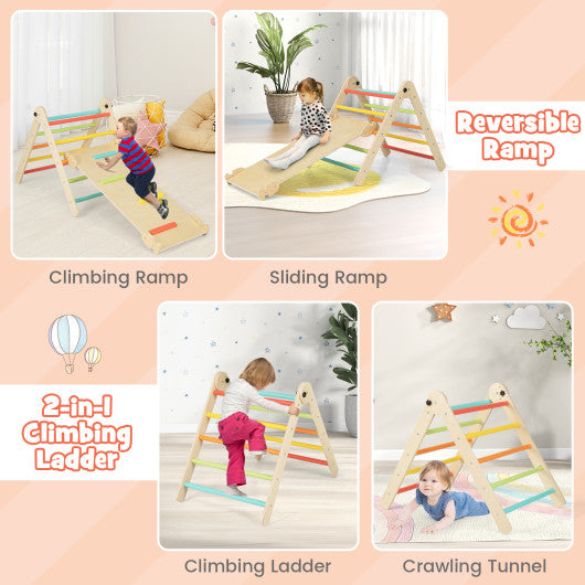 3-in-1 Climbing Set Foldable and Adjustable Kids Triangle Set-Multicolor