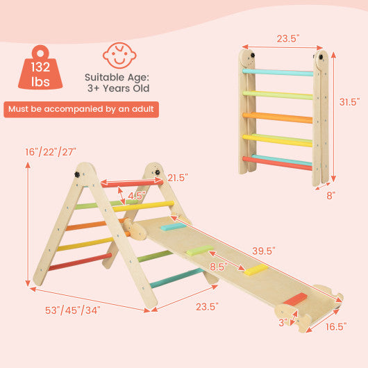 3-in-1 Climbing Set Foldable and Adjustable Kids Triangle Set-Multicolor