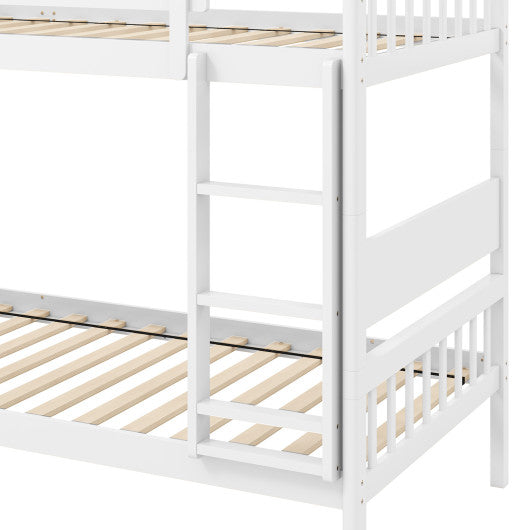 Twin Over Twin Bunk Bed with Ladder and Full-length Guardrails-White