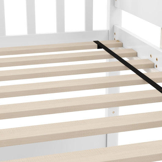 Twin Over Twin Bunk Bed with Ladder and Full-length Guardrails-White