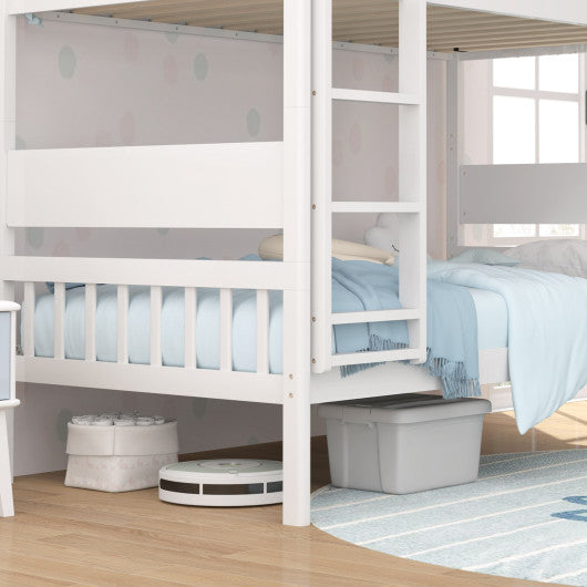 Twin Over Twin Bunk Bed with Ladder and Full-length Guardrails-White
