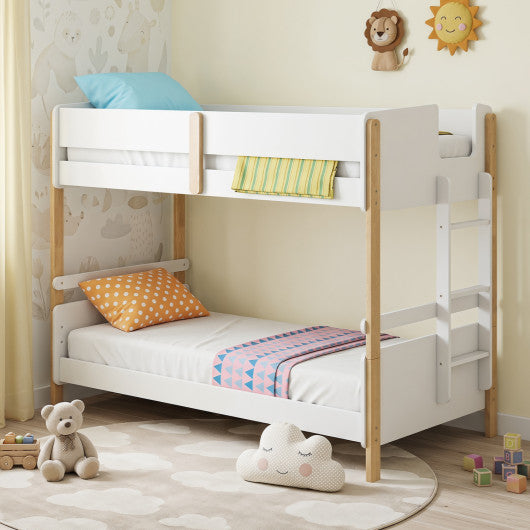 Twin Over Twin Bunk Bed with Ladder Convertible to 2 Twin Beds Toddler Wood Bunk Bed-White
