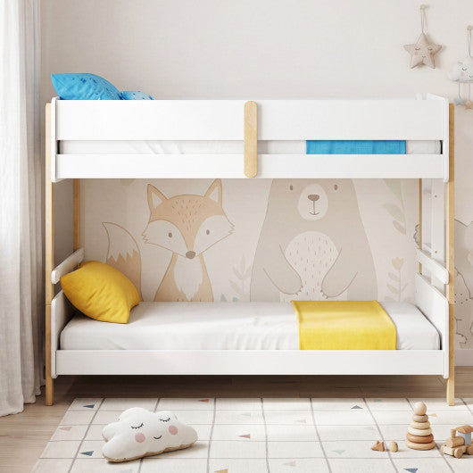Twin Over Twin Bunk Bed with Ladder Convertible to 2 Twin Beds Toddler Wood Bunk Bed-White