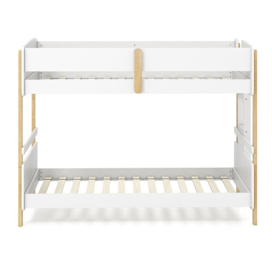 Twin Over Twin Bunk Bed with Ladder Convertible to 2 Twin Beds Toddler Wood Bunk Bed-White