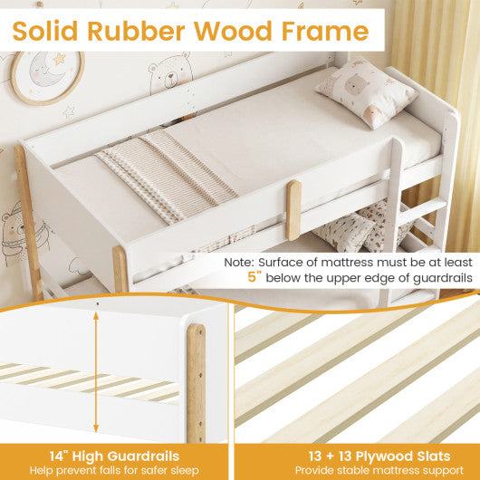 Twin Over Twin Bunk Bed with Ladder Convertible to 2 Twin Beds Toddler Wood Bunk Bed-White
