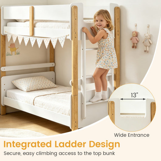 Twin Over Twin Bunk Bed with Ladder Convertible to 2 Twin Beds Toddler Wood Bunk Bed-White