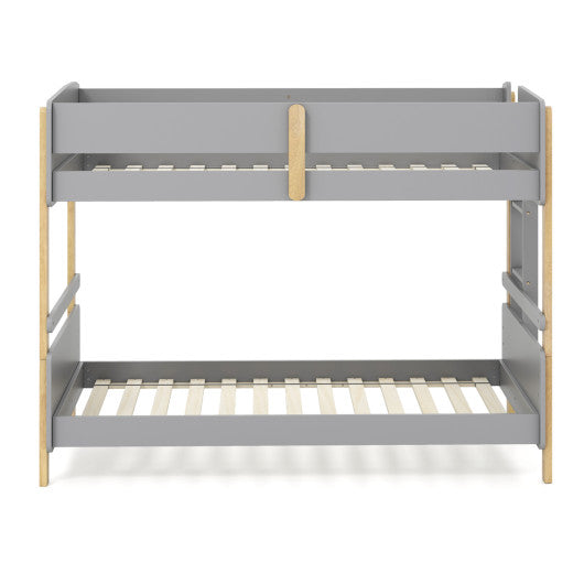Twin Over Twin Bunk Bed with Ladder Convertible to 2 Twin Beds Toddler Wood Bunk Bed-Grey