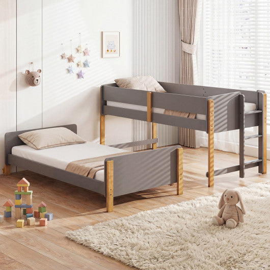 Twin Over Twin Bunk Bed with Ladder Convertible to 2 Twin Beds Toddler Wood Bunk Bed-Grey