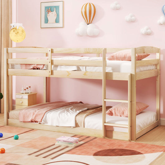 Twin Size Bunk Bed with High Guardrails and Integrated Ladder-Natural