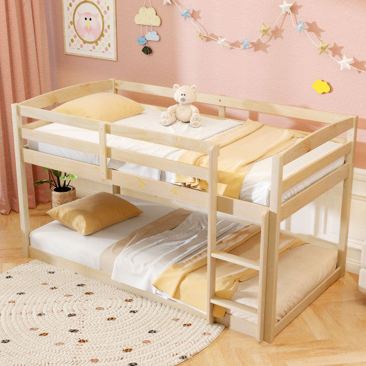 Twin Size Bunk Bed with High Guardrails and Integrated Ladder-Natural