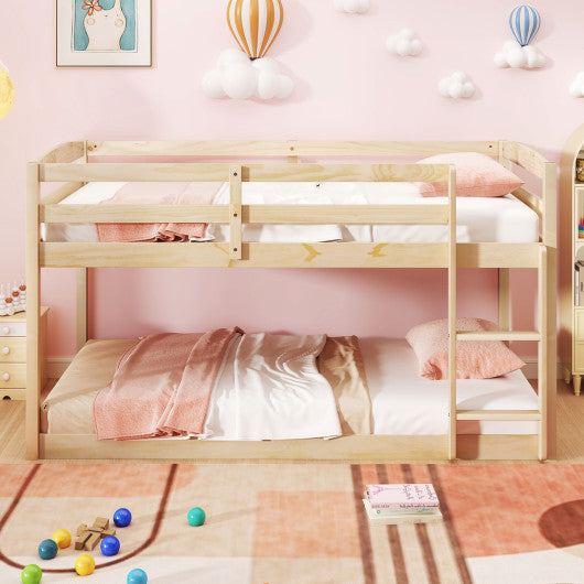 Twin Size Bunk Bed with High Guardrails and Integrated Ladder-Natural