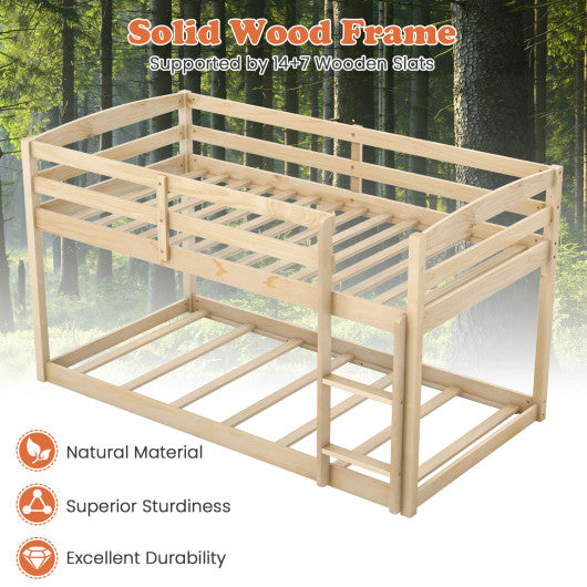 Twin Size Bunk Bed with High Guardrails and Integrated Ladder-Natural