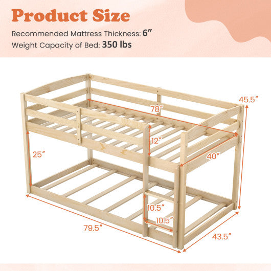Twin Size Bunk Bed with High Guardrails and Integrated Ladder-Natural