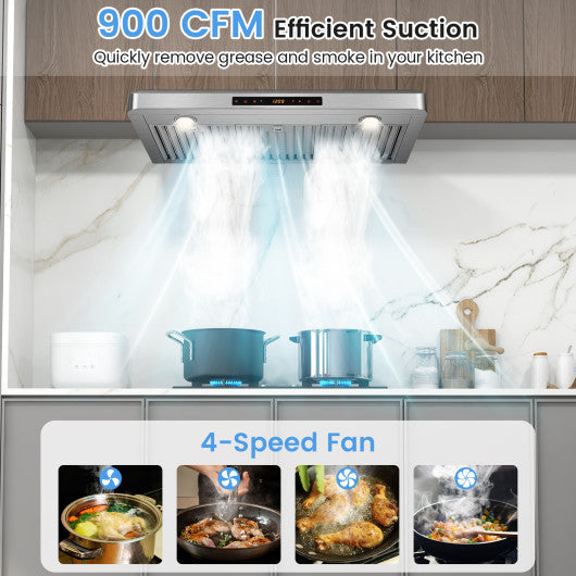 35.5/29.5 Inch Under Cabinet Range Hood 900 CFM Kitchen Vent with 4 Fan Speed-35.5 Inch