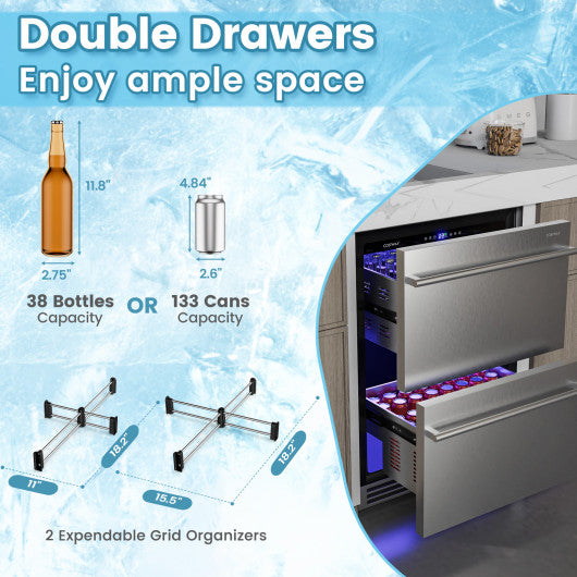 24 Inch Under Counter Dual Drawer Fridge with 37Éò-64Éò Temperature Range-Silver