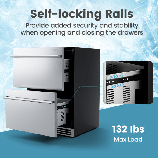 24 Inch Under Counter Dual Drawer Fridge with 37¨H-64¨H Temperature Range-Silver