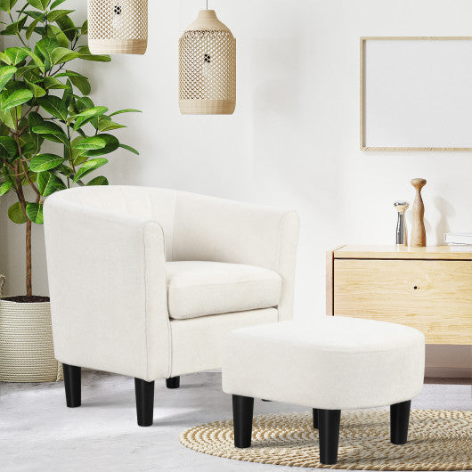 Upholstered Teddy Velvet Club Barrel Chair with Ottoman with Footrest-Beige