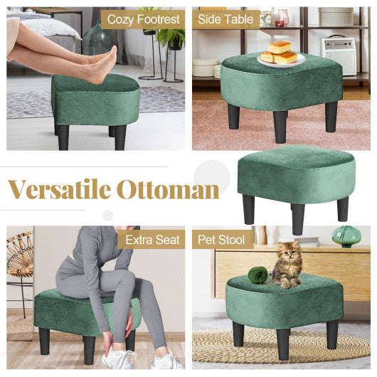 Upholstered Teddy Velvet Club Barrel Chair with Ottoman with Footrest-Green